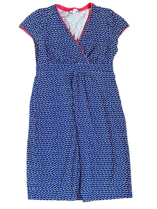Boden Dresses & Skirts - BODEN cotton blend blue & white wave pattern dress w/pink trim size 10R